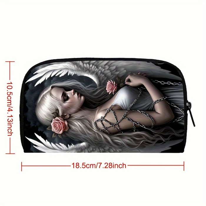 1pc Gothic Angel with Rose Print Women's Wallet Casual Polyester Ladies Clutch with Zipper Clo