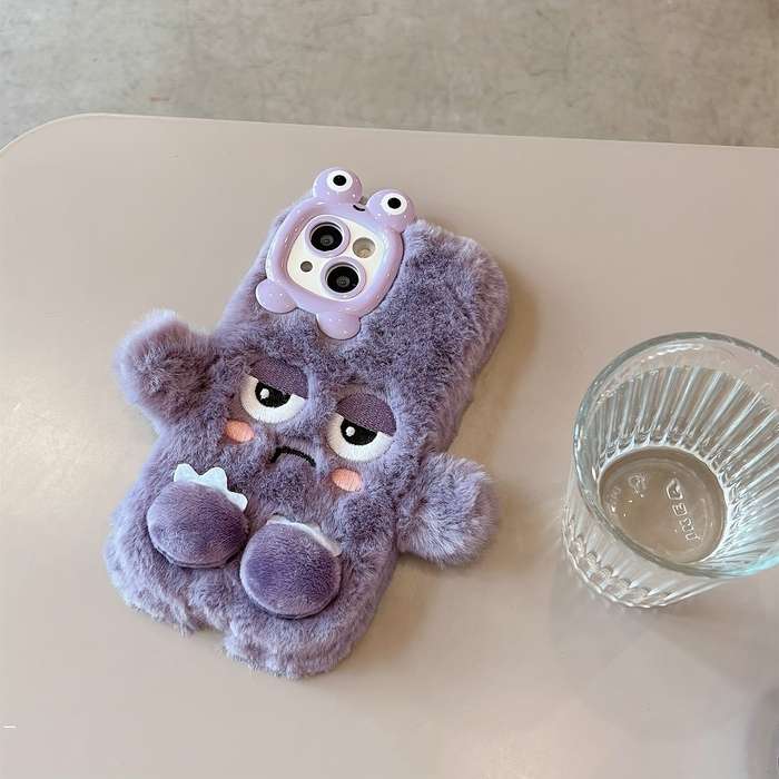 1Pc Purple For iPhone 12 Plush Little Monster Phone Case