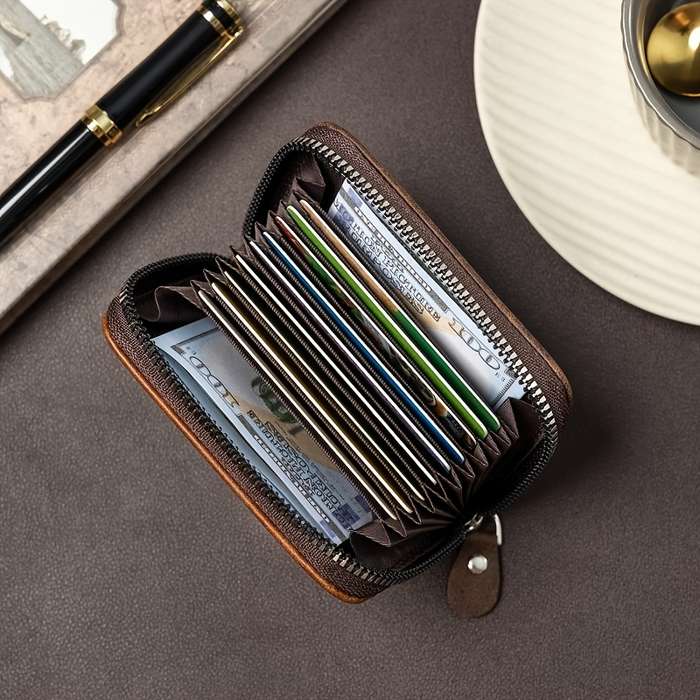 1pc retro zipper multi-slot coin change and credit card bag color-matching design classic and dur