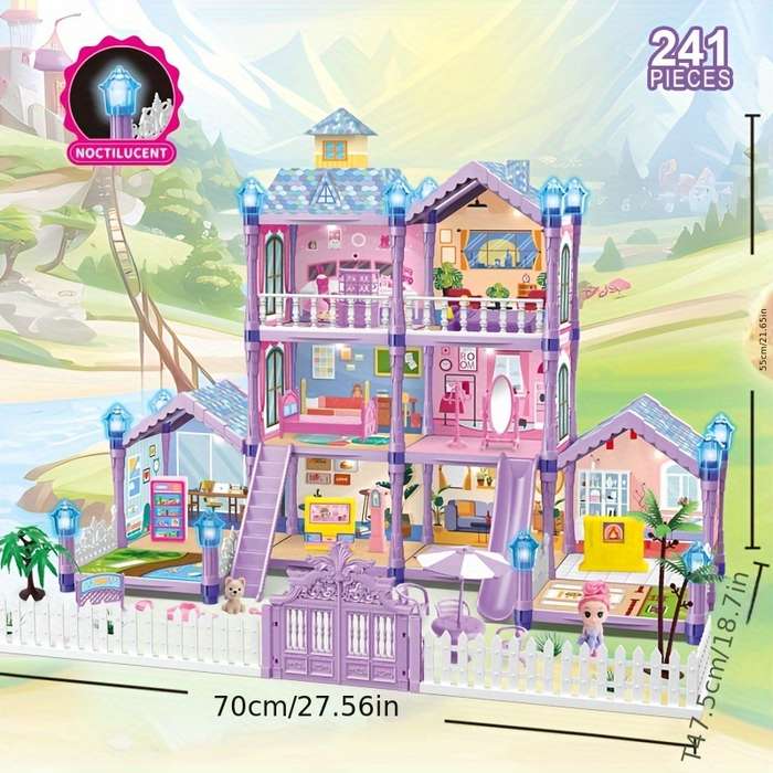 Building Toy Architectural Model Toy Set Items Luminous Diy Princess Villa Castle Purple 241 Pieces