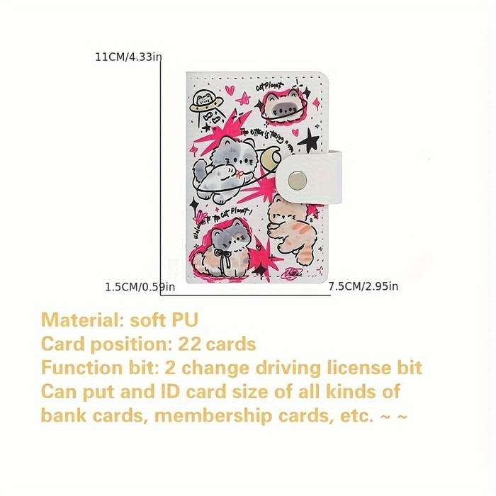 1pc Cute Cat Cartoon Women's WalletCompact Multi-Card Slot Credit Card Holder with Snap Closure