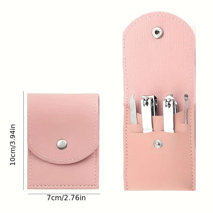 4pcs Professional Travel Colorful Nail Clippers Manicure Set with Leather Bag Stainless Steel N