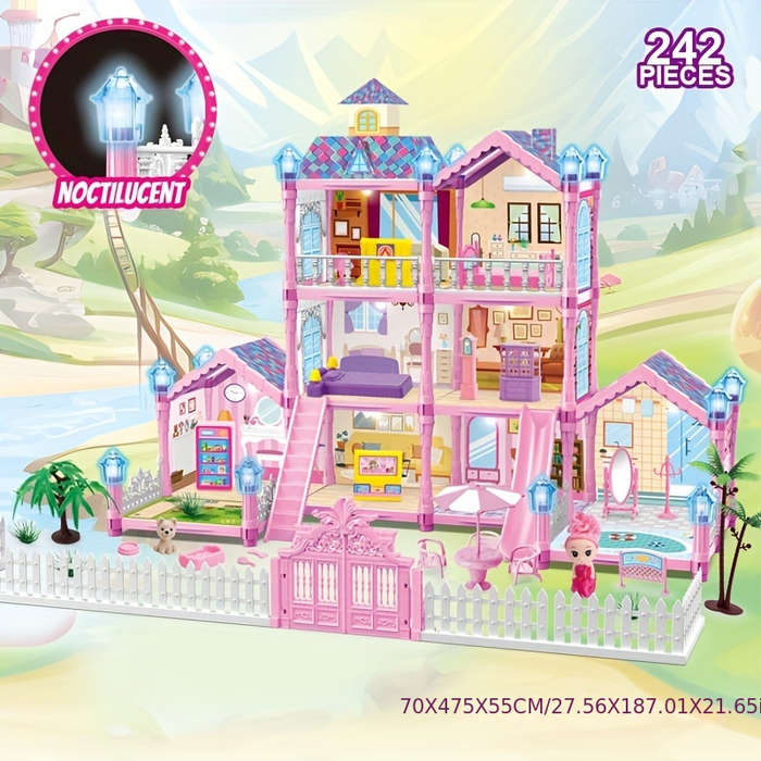 Building Toy Architectural Model Toy Set Items Luminous Diy Princess Villa Castle Purple 241 Pieces