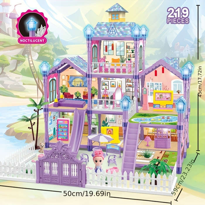 Building Toy Architectural Model Toy Set Items Luminous Diy Princess Villa Castle Purple 241 Pieces