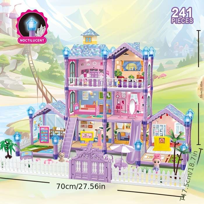 Building Toy Architectural Model Toy Set Items Luminous Diy Princess Villa Castle Purple 241 Pieces