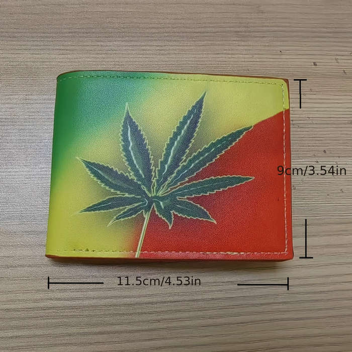 1pc Men's Vibrant Yellow Green Red Leaf WalletStylish Bifold Design with Glossy Finish Perfe
