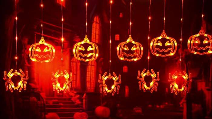 Halloween Decorations Style Spider  Add   Pumpkin Curtain Light