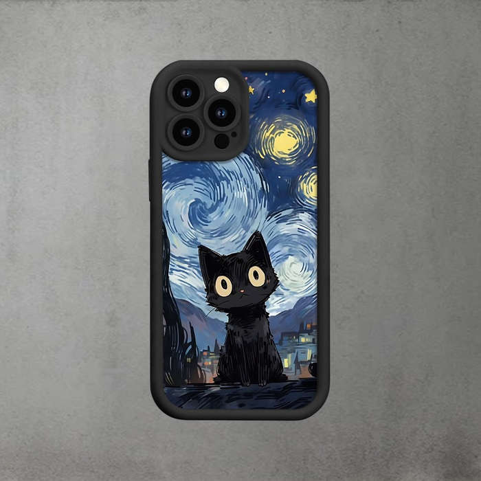 1Pc Black For iPhone 15 Plus Cat Color Painting Phone Case