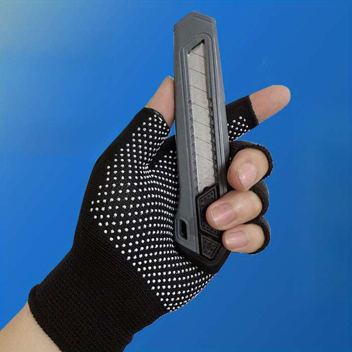 Work Gloves Color Black Exposed 5 Finger Dot Bead Nylon Gloves