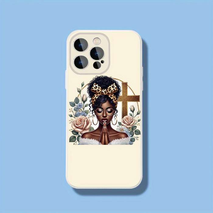 1Pc Ivory White For iPhone 15 Pro Serene Prayer With Floral Blessings Phone Case