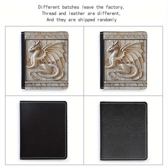 1pc Vintage Flying Dragon Slim WalletBlack Faux Leather with 8 Card Slots Foldable ID Cre