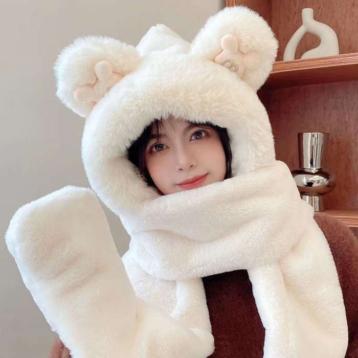 Winter Hat Color M Three Piece Set Gray