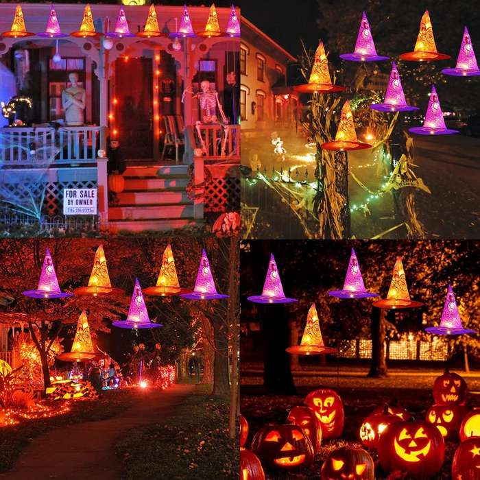 Halloween Decorations Color 3 Purple Add  3 Orange Style Hanging Witch Hat