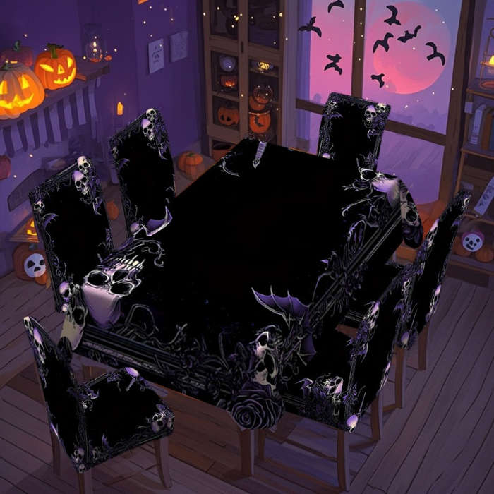 Halloween tablecloth decoration size 5pcs 1 tablecloth add 4 chair covers