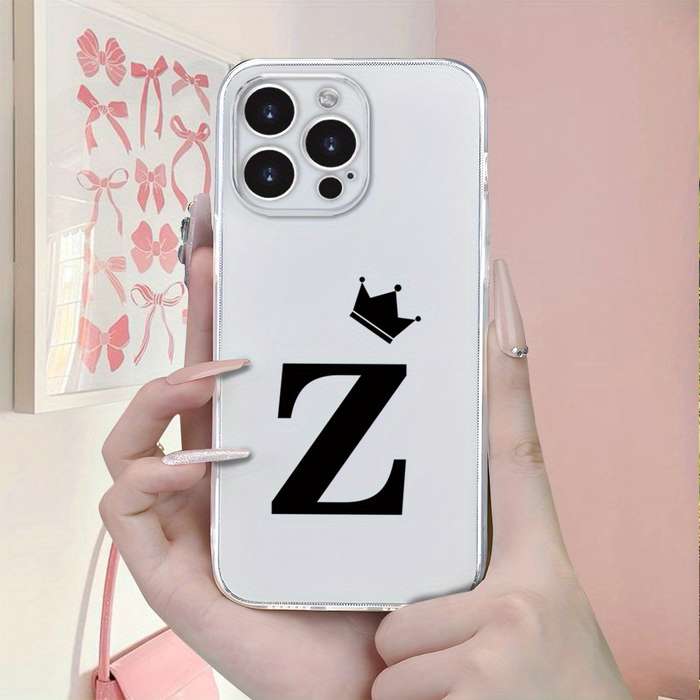 1Pc Transparent For iPhone 12 Pro Letter Z Black Crown Phone Case