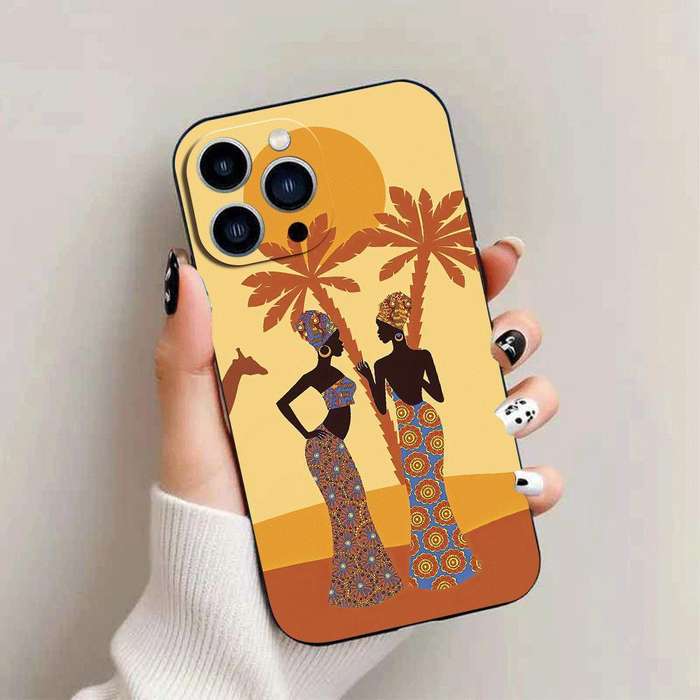1Pc Black For iPhone 15 Pro African Lady TPU Phone Case