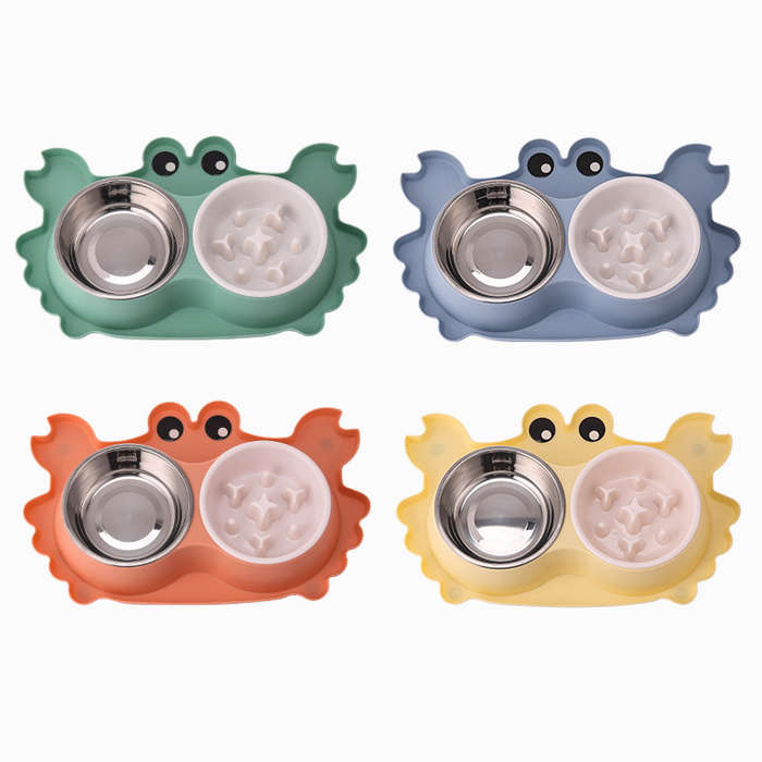 Pet Supplies Color Green Size Plastic Double Bowl