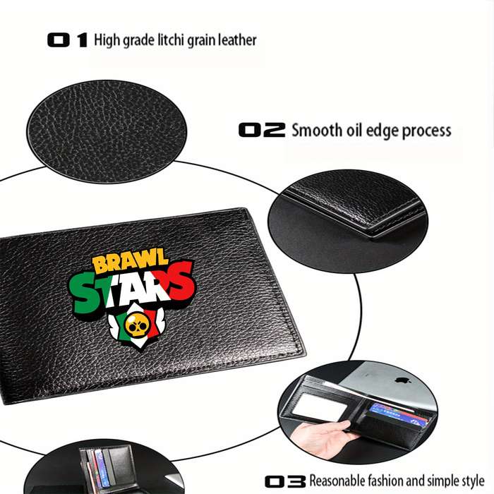 1pc Brawl Stars Men'S Faux Leather Wallet Casual Style Multifunctional Bifold Coin Purse with