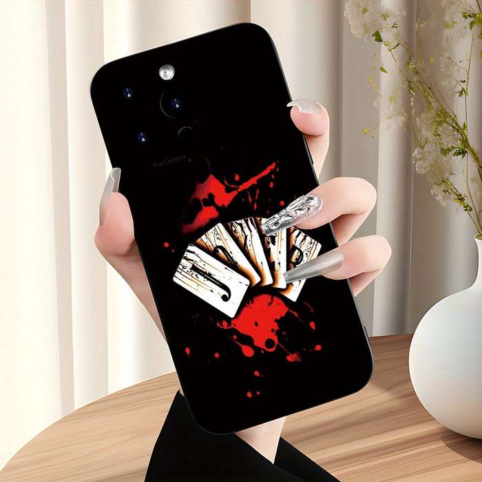 1Pc Black For iPhone 11 Card Themed Pattern Phone Case