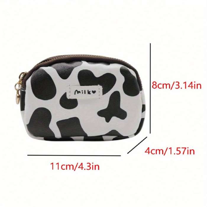 1pc Cow Print Double Zipper Large Capacity WalletDurable Polyester Coin Purse with Multiple Compa