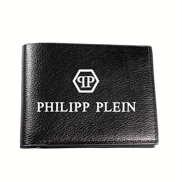 1pc Philipp Plein Men's Faux Leather Bifold Wallet with Card Holder Coin Purse Sleek Black D