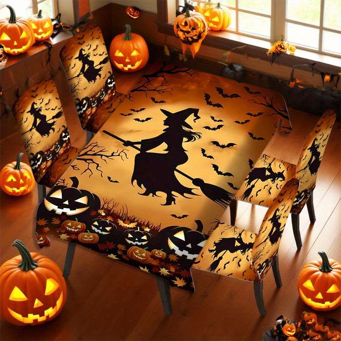 Halloween tablecloth decoration color 7 piece set 1 tablecloth add 6 chair covers size 241cm x 502cm