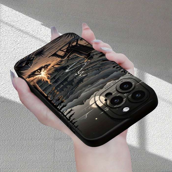 1Pc Black For iPhone 16 Gentleman Fireplace Phone Case