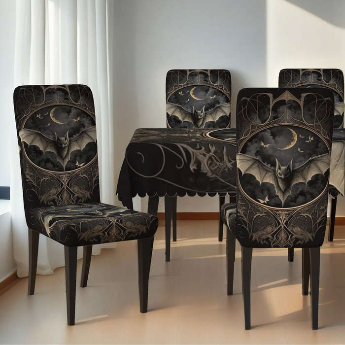 Halloween tablecloth decoration Moonlight Bat Seven piece set 1 tablecloth and 6 chair covers