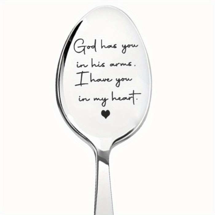 1pc Elegant Stainless Steel Coffee Spoon with Inspirational Engraving  God Has You in His Arm