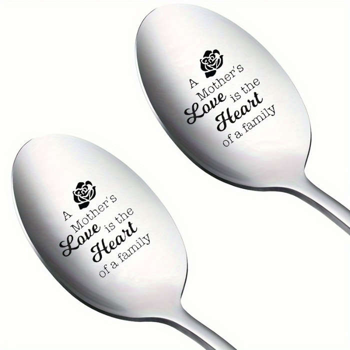 1pc Engraved Stainless Steel Spoon with Rose Design  A Mother's Love is the Heart of a Family
