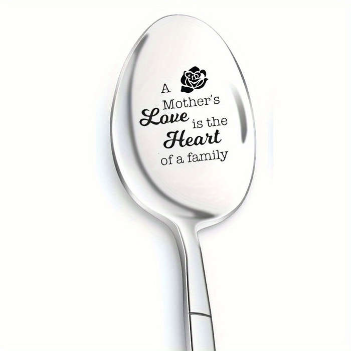 1pc Engraved Stainless Steel Spoon with Rose Design  A Mother's Love is the Heart of a Family