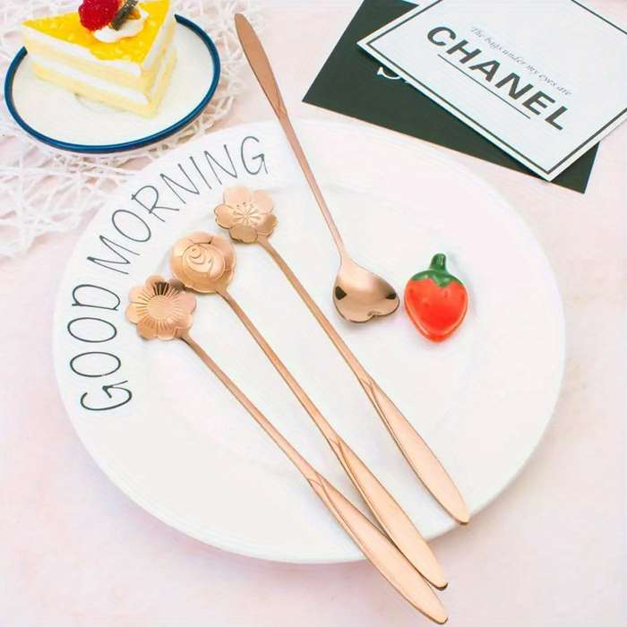 4pcs Premium Flower-Shaped Tea Spoon Set Durable Stainless Steel Construction Ergonomic Desi