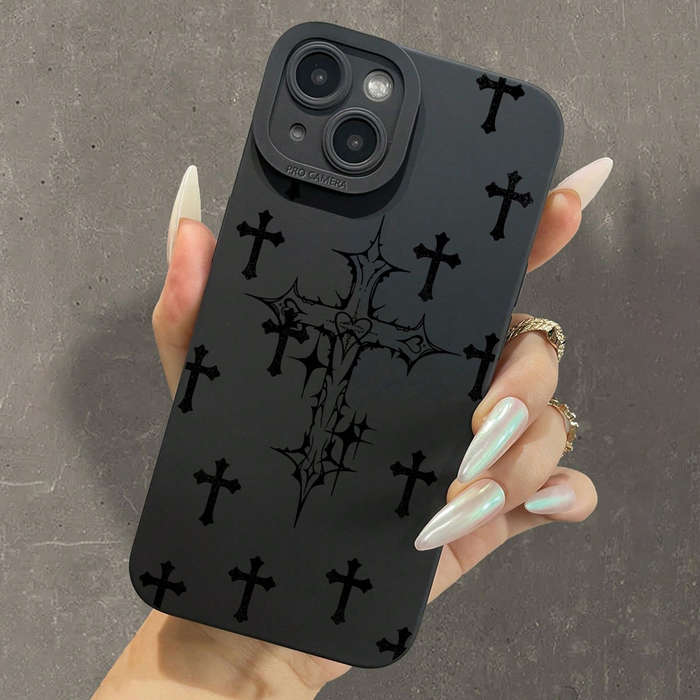 1Pc Black For iPhone 12 Black Crosses Pattern Phone Case