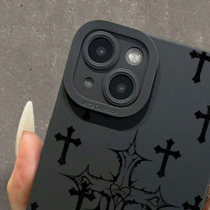 1Pc Black For iPhone 12 Black Crosses Pattern Phone Case