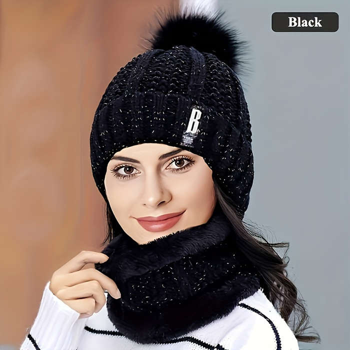 Winter Hat Color Blue Model Hat Bib Set