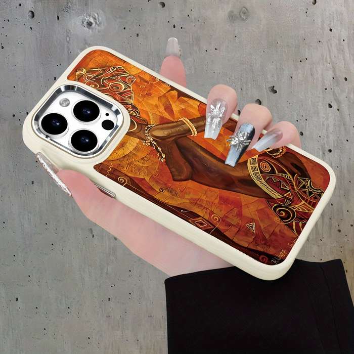 1Pc White For iPhone 15 Pro Max Ultra African Figures Pattern Phone Case