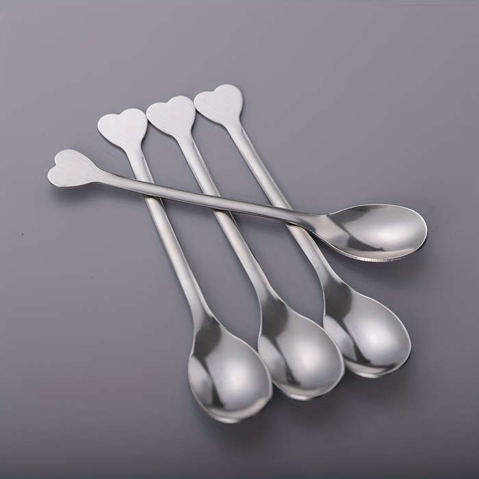 4pcs Spoons with Heart-Shaped Handles Perfect for Coffee Tea Soup and More