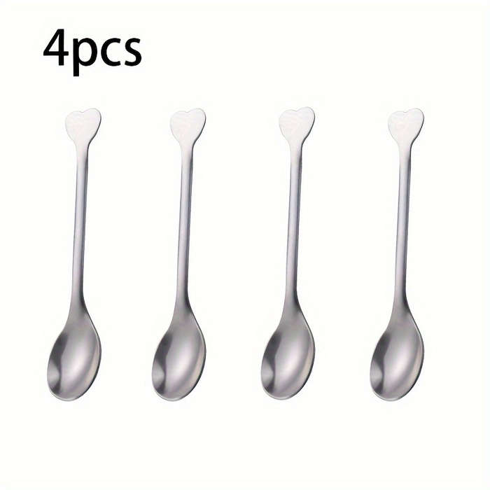 4pcs Spoons with Heart-Shaped Handles Perfect for Coffee Tea Soup and More