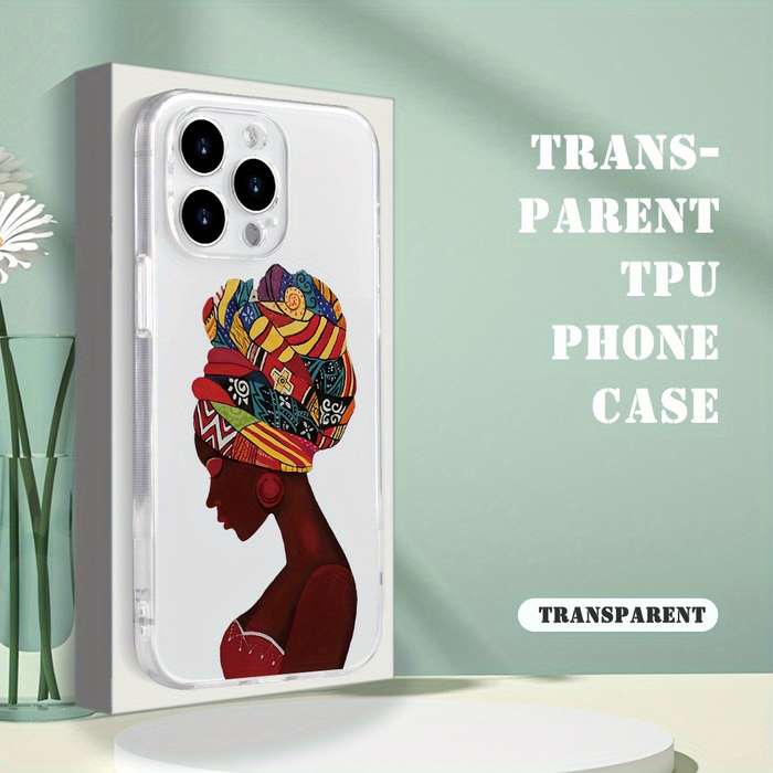 1Pc Transparent For iPhone 14 Plus Beautiful African Queen Phone Case