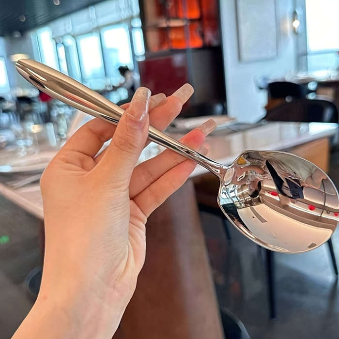 1pc Heavy-Duty Stainless Steel Serving Spoon with Ergonomic Thick Handle for Kitchen Dining R