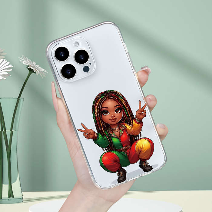 1Pc Transparent For iPhone 14 Pro Max Beautiful African Braid Girl Phone Case