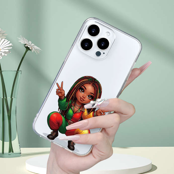 1Pc Transparent For iPhone 14 Pro Max Beautiful African Braid Girl Phone Case