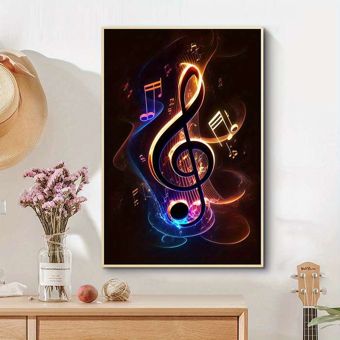 1pc  Vibrant Musical Notes Canvas Art Print Unframed Reusable Wall Decor for Home Office