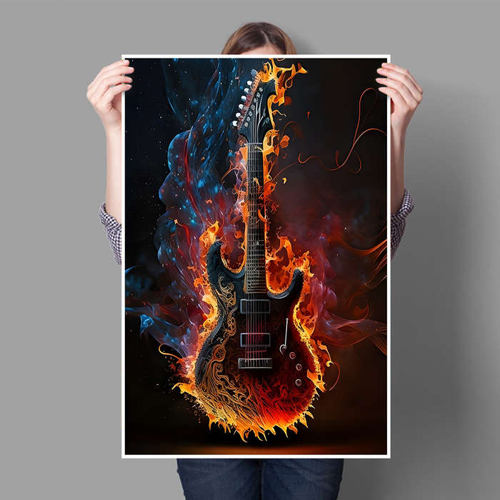1pc COCBONI Classic Fabric Guitar Wall Art Canvas  Unframed Fire and Ice Guitar Poster for Bed