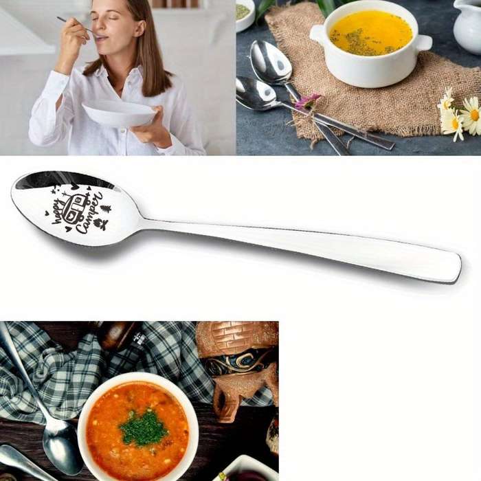 1pc Happy Camper Engraved Stainless Steel Spoon C Unique Camping-Themed Gift for Coffee Lovers