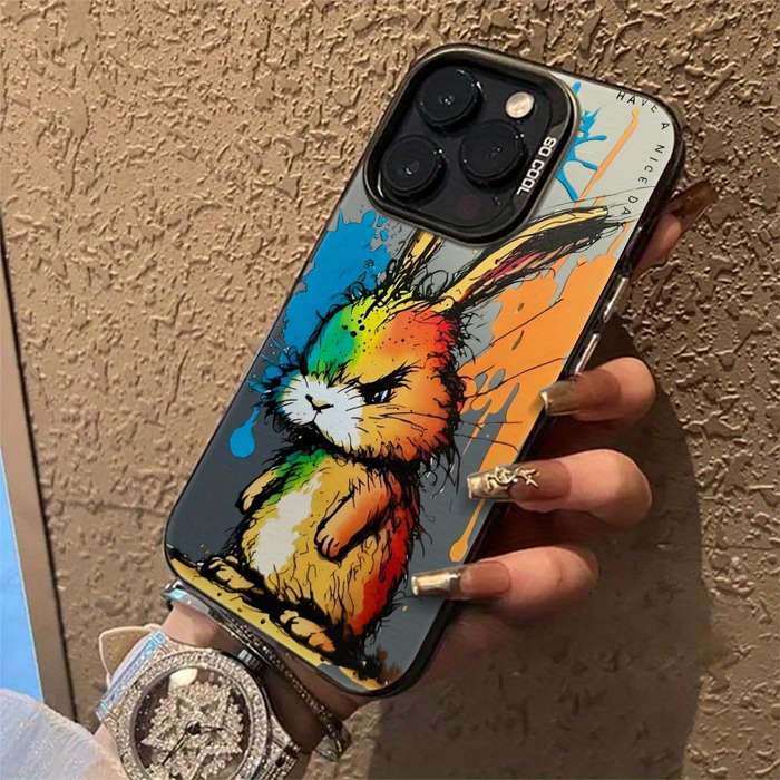 1Pc Mixed Color For iPhone 15 Pro Funny Rabbit Print Phone Case