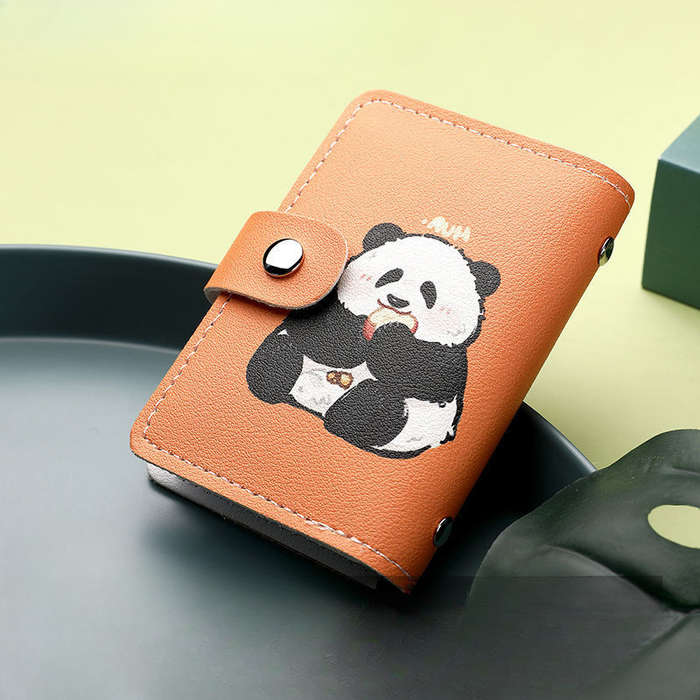1pc Cute Panda Print PVC Wallet Large Capacity 22-Card Holder Mini All-in-One Card Case for W