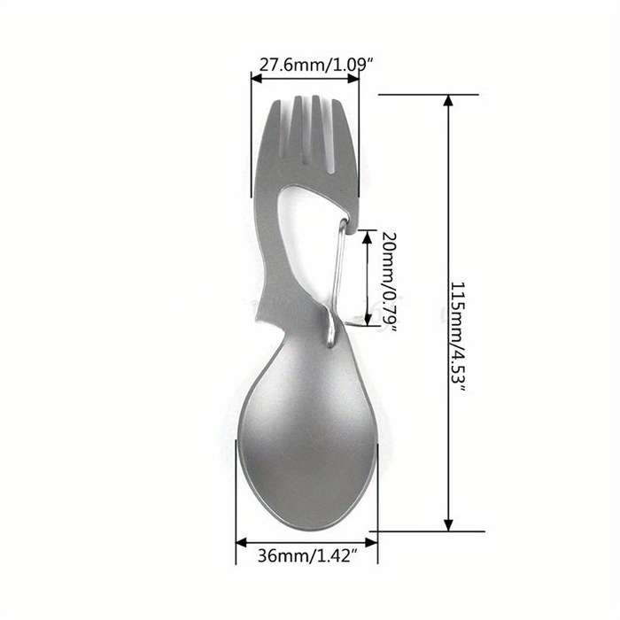 1pc Stainless Steel 3in1 Camping Utensil Fork Spoon Bottle Opener with Carabiner Clip for