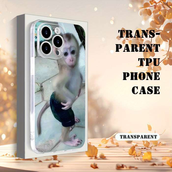 1Pc Transparent For iPhone 16 Plus Funny Monkey Pattern Phone Case