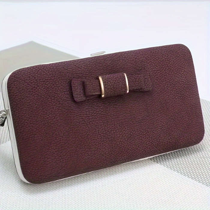 1pc Elegant Faux Leather Phone Wallet with Bow Detail Card Slots Zipper Pocket and Wrist Str